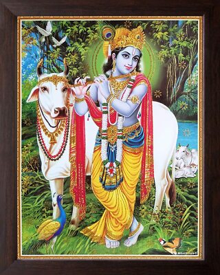 Lord Krishna Poster Mit Rahmen – Religiöses Bild, 30x24 Cm, Wasserfest & Staubdicht, Für Zuhause Oder Büro