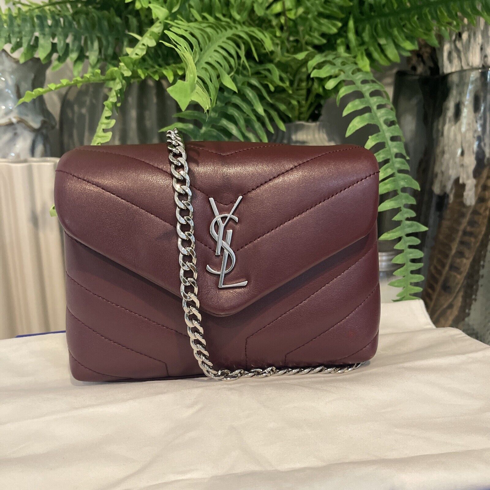 AUTH.YVES SAINT LAURENT Loulou Toy quilted Bordeaux leather