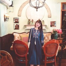 Lady Mexican Ethnic Embroidered Dress Big Swing Boho Maxi Cotton Retro New