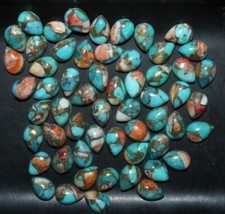 Spiny Oyster Copper Turquoise 8x5mm Cabochon Pear Loose Gemstone
