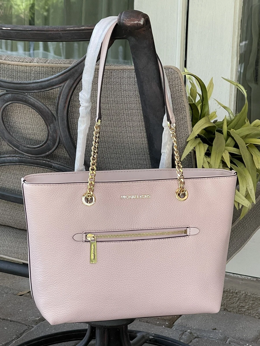 Michael Kors Jet Set Medium Powder Blush Leather Front Zip Chain Tote