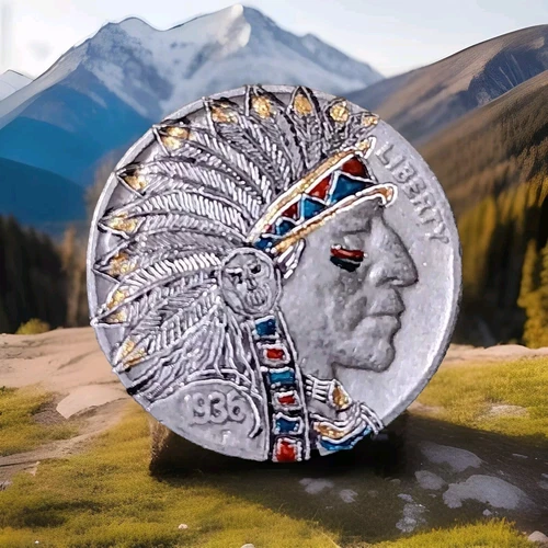 Hobo Nickel hand carved original by J&M Tarantula buffalo as Chief Red Cloud