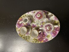 Miniature Tea Set - Purple Pansy Design - Gold Trim - 10 Piece Set