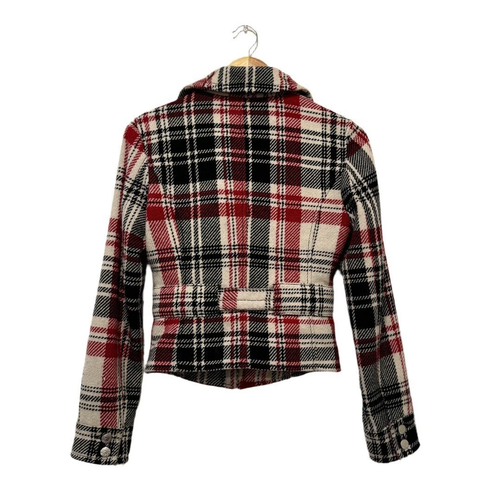Chaqueta de moto Express roja blanca negra a cuadros de lana con cinturón XS Y2K 90s Grunge Foto 2 de 4