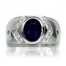 Natural Blue sapphire CZ Gemstones with 925 sterling Silver Ring For Men's 12