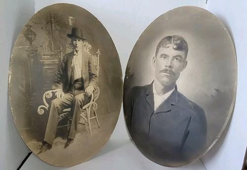 2 Large Antique Oval Portrait Photographs Men Unframed - Picture 2 of 19