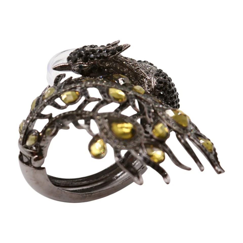 Women Black Metal Cuff Bracelet Fashion Wrap Peacock Feather Statement Jewelry - Image 3 of 4