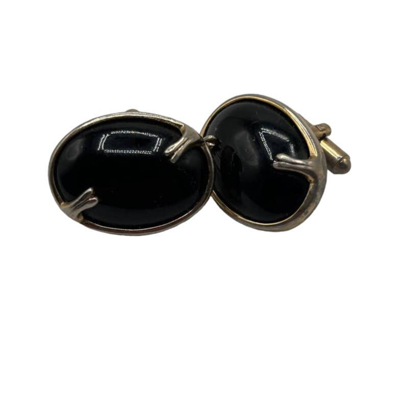 Boutons De Manchette Vintage - Or Tone Et Cabochon Noir - Lot S-30 - Occasion