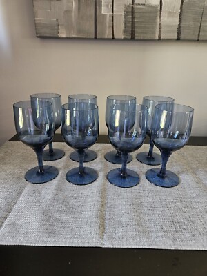 8- VINTAGE NORITAKE ''VIEWPOINT'' BLUE COLOR Wine Glasses 