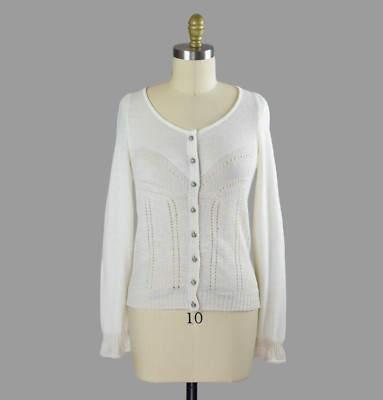KNITTED & KNOTTED Ivory Shimmer Palette Cardigan Sweater Size Medium