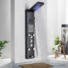 Shower Panel Tower System Rainfall Head Massage System with LED Body Jet Black