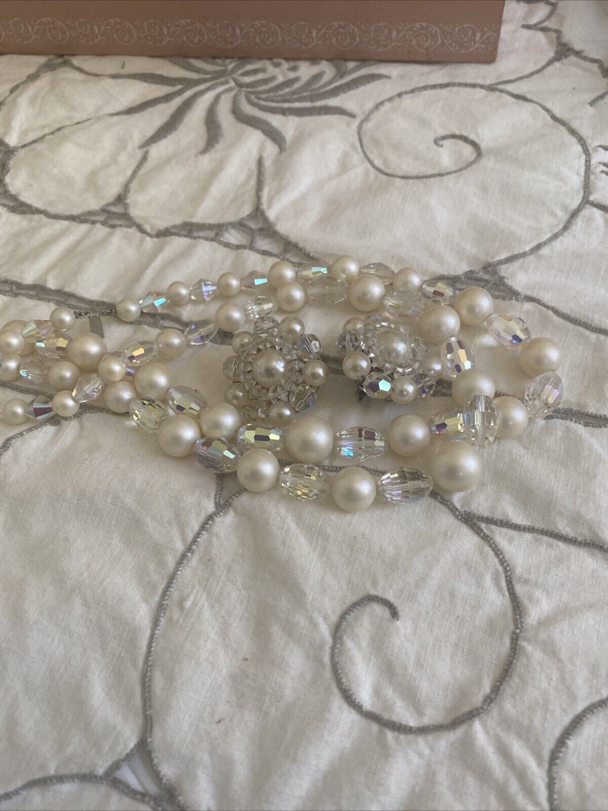 Vintage Faux Pearl Beaded Necklace, Clip On Earri… - image 2