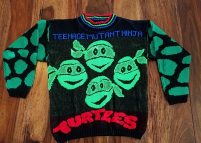 TEENAGE MUTANT NINJA TURTLES vtg kids sweater youth med? TMNT cartoon Donatello