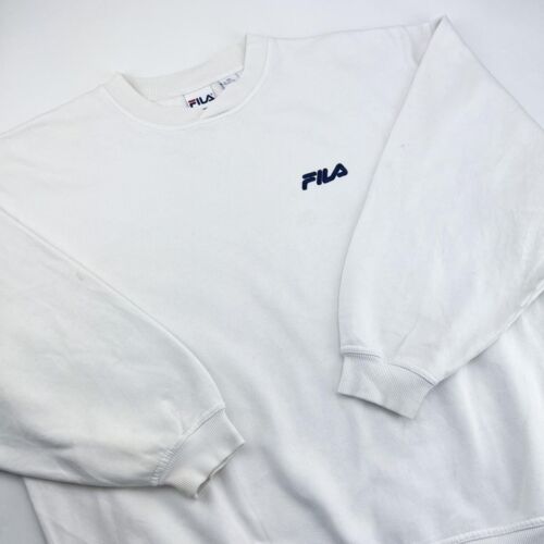 Vintage 90s FILA Spell Out Pullover Sweatshirt, White, Size XL (SWT739) - Picture 1 of 4
