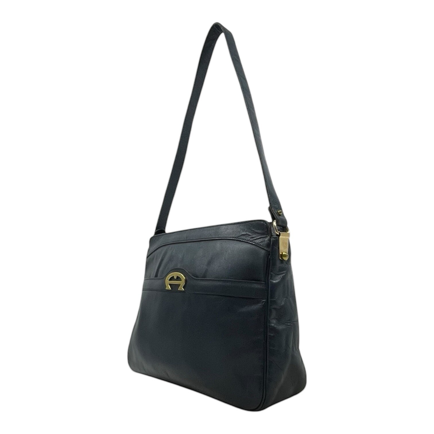 Vintage 60s 70s ETIENNE AIGNER Large Leather Satchel Bag Handbag Shoulder NAVY image 7