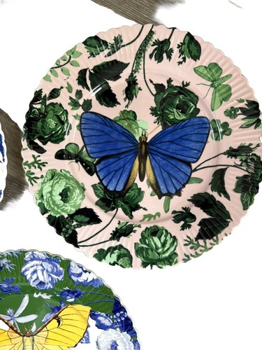3 ANTHROPOLOGY Dessert Plates Salad Floral Colorful Butterfly Detail Edge 8.25” - Picture 4 of 13
