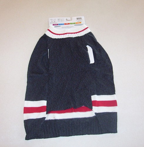 Knit Navy Blue with Red & White Stripe Trim Light Weight Dog Sweater Large - Picture 3 of 3