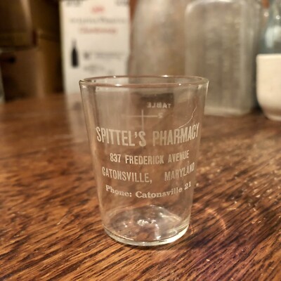 Rare Acid Etched Dose Glass Spittel s Pharmacy Frederick Ave Catonsville MD