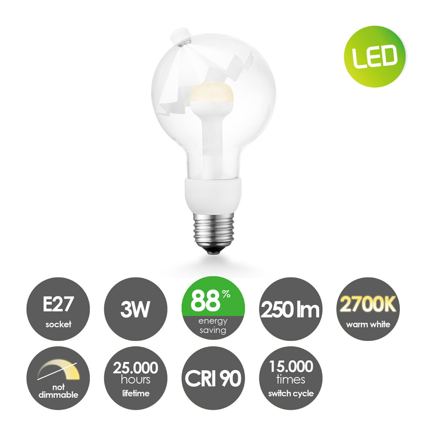 Ampoule LED E27 globe pour suspension de table à manger avec coupole - 2