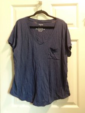 TORRID NAVY BLUE CLASSIC FIT HERITAGE SLUB V-NECK S/S POCKET TEE TOP NEW