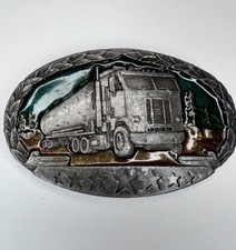 Rare Vintage 1982 Indiana Metal Craft Cabover 18 Wheeler Enamel Belt Buckle