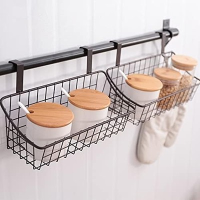 Wire Storage Basket No Drilling Wall Hanging Baskets with Adhesive for 2 PACK