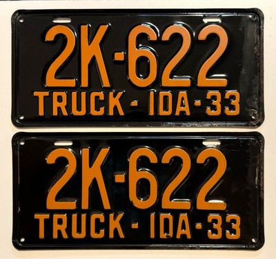1933 Idaho Truck License Plate Pair - NOS - Nice Original Paint Condition