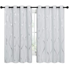 NICETOWN Greyish White Blackout Curtains Silver Wave Insulated 52x63 2 Panels