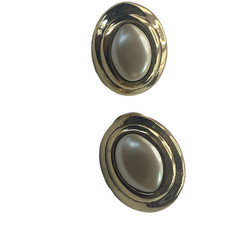 Gold Tone Cream Oval Clip On Earrings Womens Imitation Pearl Stud Jewelry Retro