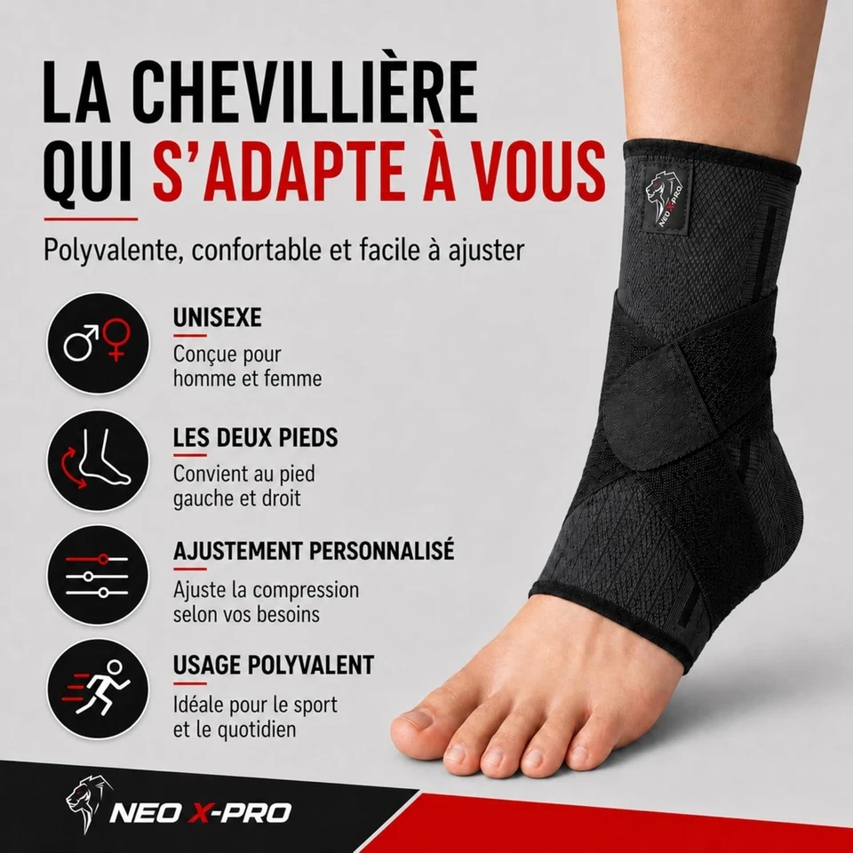 Chevillère NEO X-PRO pour entorse - Confortable et ajustable - Noir M - Photo 2/4