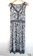 BHS Petite Size 18 Long Dress Floral Navy Ivory Lilac Sleeveless Beaded