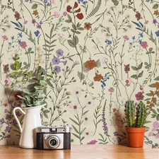 JiffDiff Wallpaper Self-Adhesive Blooming Vintage Colourful Flowers Wall Pape...
