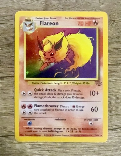 1999 Pokémon Jungle TCG Flareon  3/64 Holo Unlimited Holo Rare