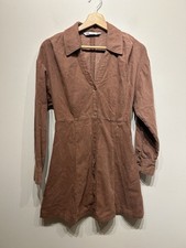 Zara light chocolate brown long sleeve velvet button down mini short dress M