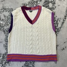 Wild Fable Cable Knit Sweater Vest Womens Size M V Neck Striped Collar