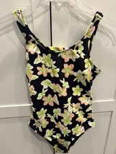 Hurley Girls' Carissa Moore One-Piece Floral Black Swimsuit Medium 10/12