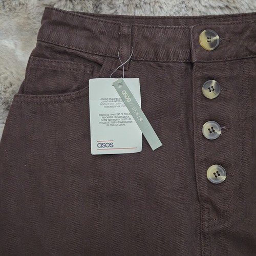 ASOS BROWN DENIM SKIRT 100% COTTON BUTTON FRONT WOMEN'S NWT - Picture 2 of 10