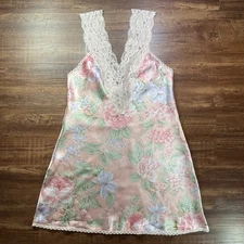 Vintage Val Mode Lingerie Women’s Small Pink Floral Lace Trim Chemise
