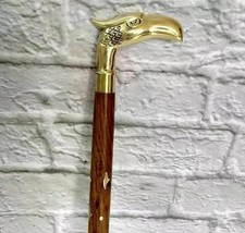 Antique Brass Eagle Head Bird Handle Handmade Wooden Walking Stick Cane Gift