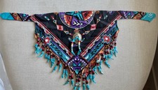 Vintage Western Southwestern Beaded Fringe Concho Neckerchief Scarf Wrap 32.5  