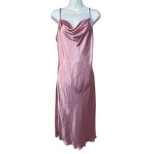 Bebe Pink Satin Cowl Neck Slip Midi Dress Adjustable Straps Made in USA Size M