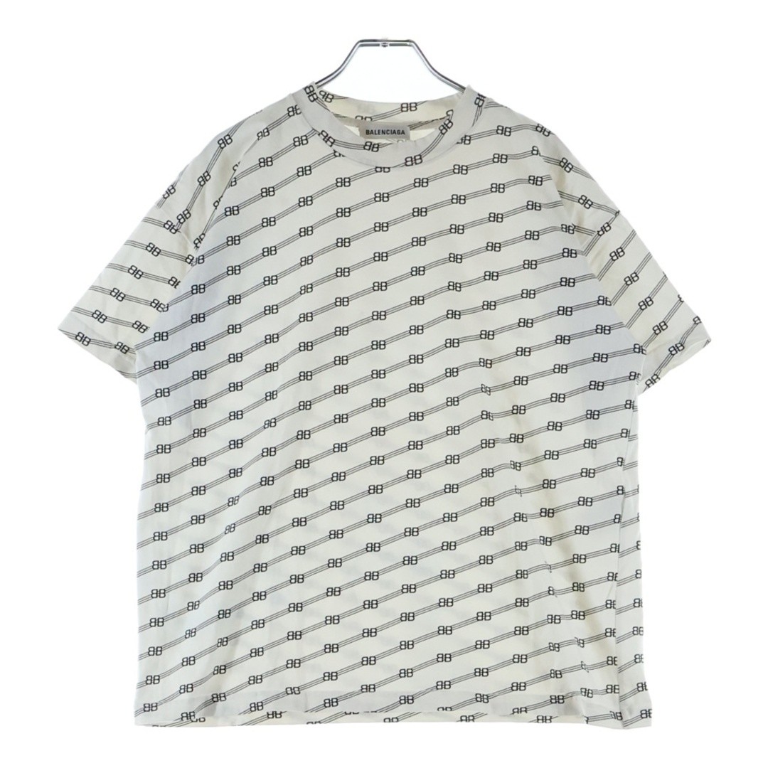 BALENCIAGA BB Logo Total Pattern Crew Neck Short Sleeve T-shirt White Used 4c364