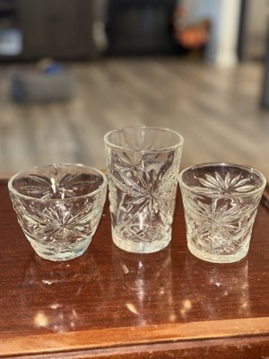 3  Anchor Hocking Prescut Star of David pattern glass tumblers Different Sizes