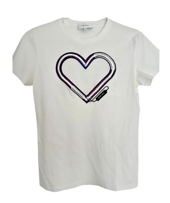 Carven Embroidered Heart White Short Sleeve T-Shirt Size S