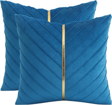 Lake Blue Pillowcases 18x18 Pack of 2 with Gold Leather Velvet Throw Pillow Cove