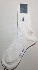 Vtg Ralph Lauren Socks Women Sz 9-11 White Ribbed Embroidered Pony Made in Japan