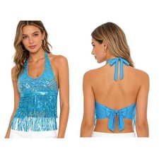 Women Sequin Halter Bra Top Salsa Belly Dance Boho Festival Tribal Bra Crop Top