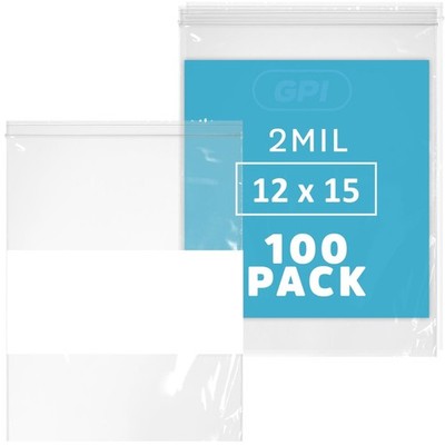 12'' x 15'' Large Zip Bags, 2 Mil Thick Clear Plastic Reclosable Zipper Lock Ba...