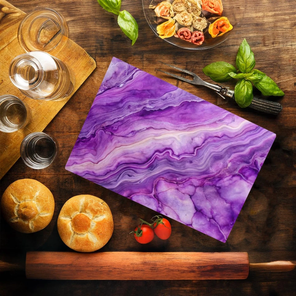 Tabla de cortar de vidrio de cocina de mármol púrpura océano decorativo regalo grani mármol... Foto 2 de 4