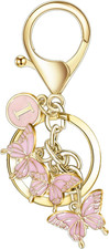 Initial Letter Small Keychain for Women,Pink Butterfly Bag Charms Cute Letter Ke